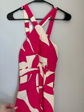 Women’s' Pink and Cream Printed One-Piece jumpsuit - Sleeveless Crossback